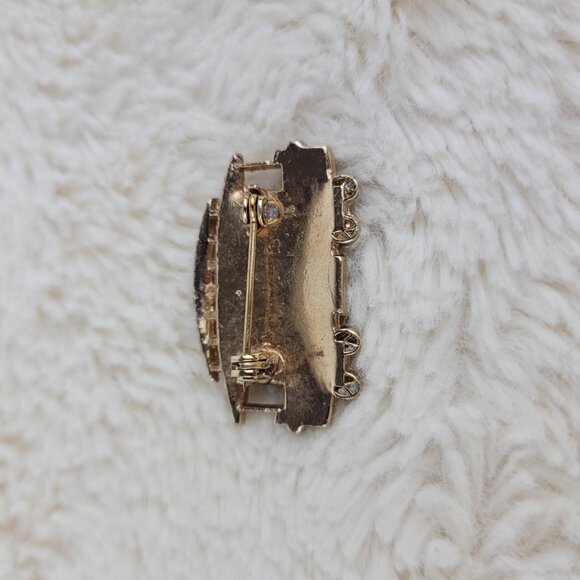 1940's Gold Tone Metal and Rhinestone Trolley Pin - Picture 4 of 4